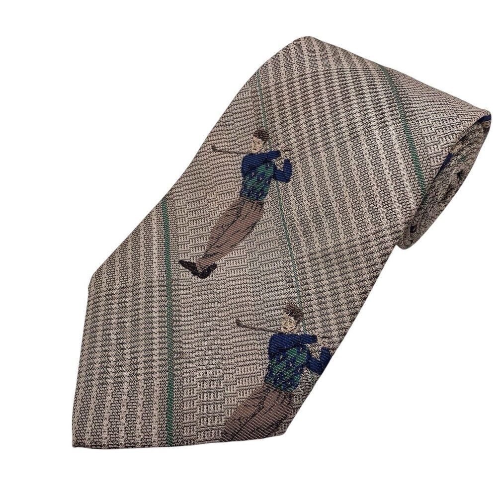 Vintage Nicklaus Neck Tie 100% Silk Brown Green Golfer Made In The USA